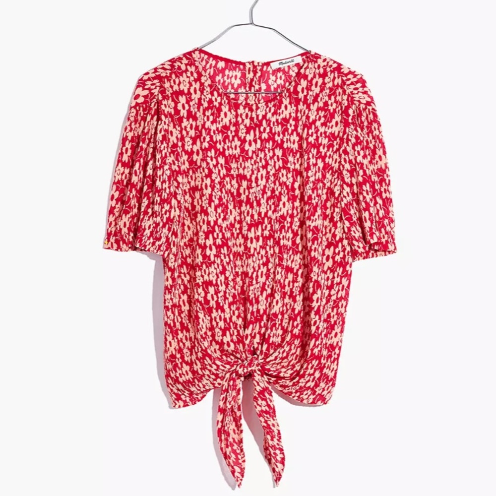 Madewell Crinkled Georgette Button Back Tie Tee in Full Bloom